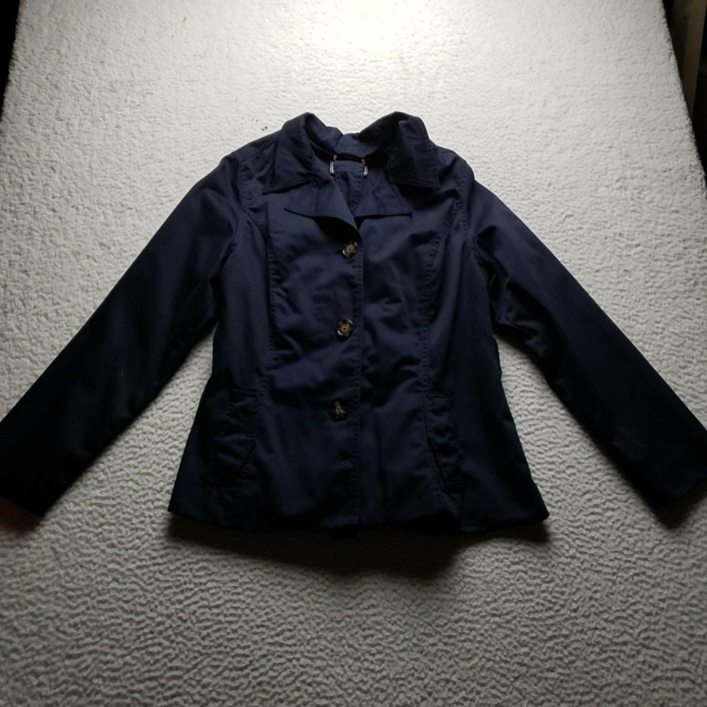 Merona Jacket Womens XL Blue Twill Water Repellent Button Front Collared Lined